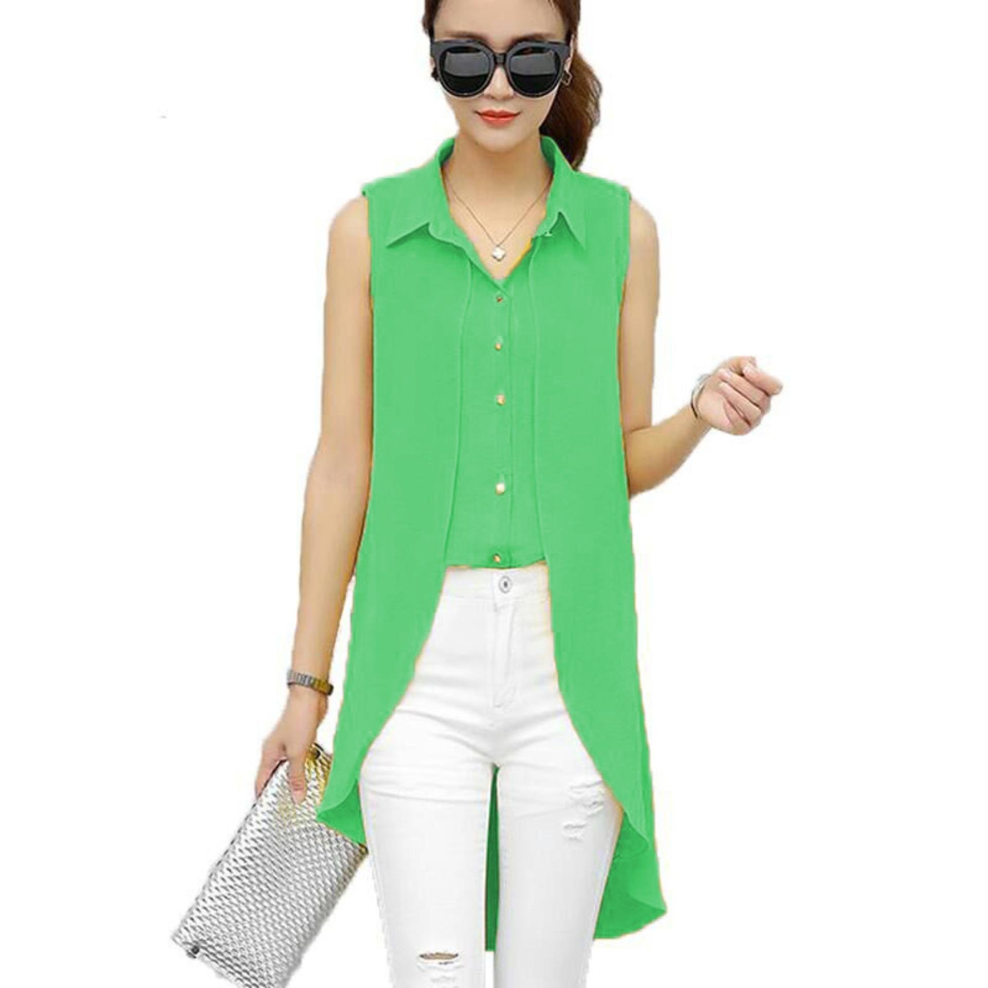 Jfashion Blouse Double layer Asimetris Tanpa Lengan  - Rina