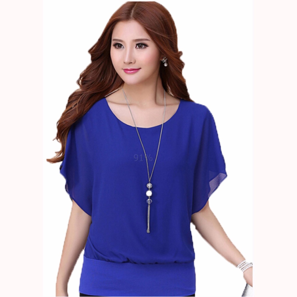 Jfashion Blus Chiffon Gaya Korea tanpa Lengan Model wing