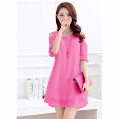 Jfashion Dress Sifon Tangan 3/4 open shoulder Gaya Korea - Beauty