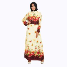Jfashion Long dress Gamis Chiffon Print Bunga Plus Hijab - Kuning