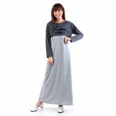 Jfashion Gamis Kombinasi warna plus printing tangan Panjang - Beautiful day Abu tua
