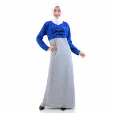 Jfashion Gamis Kombinasi warna plus printing tangan Panjang - Beautiful day Biru
