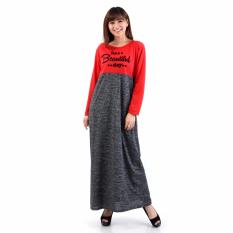 Jfashion Gamis Kombinasi warna plus printing tangan Panjang - Beautiful day Merah