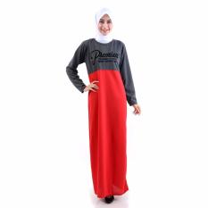 Jfashion Gamis Kombinasi warna plus printing tangan Panjang - Premium Abu Tua