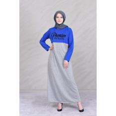Jfashion Gamis Kombinasi warna plus printing tangan Panjang - Premium Biru