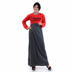 Jfashion Gamis Kombinasi warna plus printing tangan Panjang - Premium Merah
