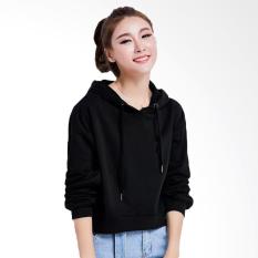 Jfashion Jaket sweater Hoodie Cropped Tangan Panjang - Della Hoodie Hitam