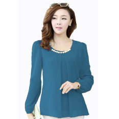Jfashion Blus Chiffon Gaya Korea Tangan Panjang Variasi Kalung