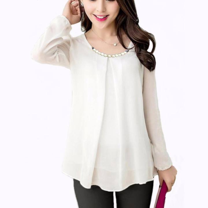 Jfashion Blus Wanita dewasa Tangan panjang Gaya Korea