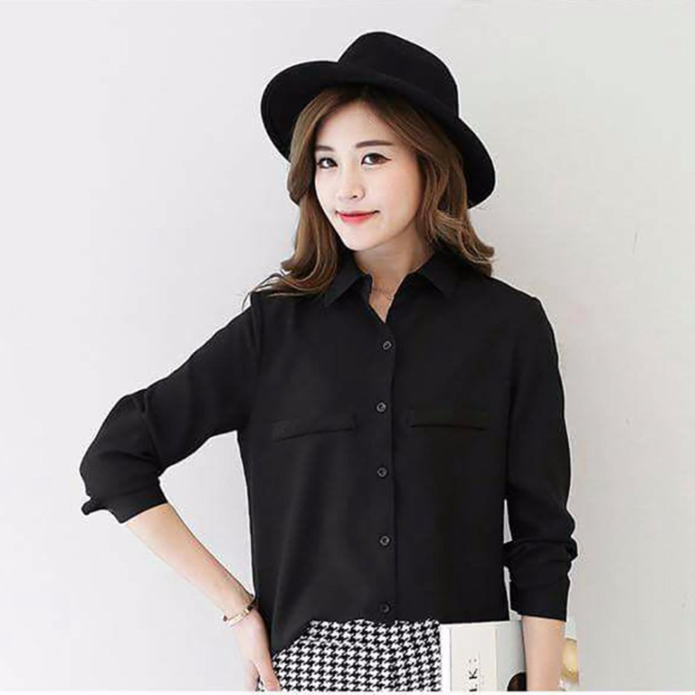 Jfashion Korean Style Plain Shirt Long SLeeve - Ummi Hitam Jfashion Korean Style Plain Shirt Long SLeeve - Ummi Hitam