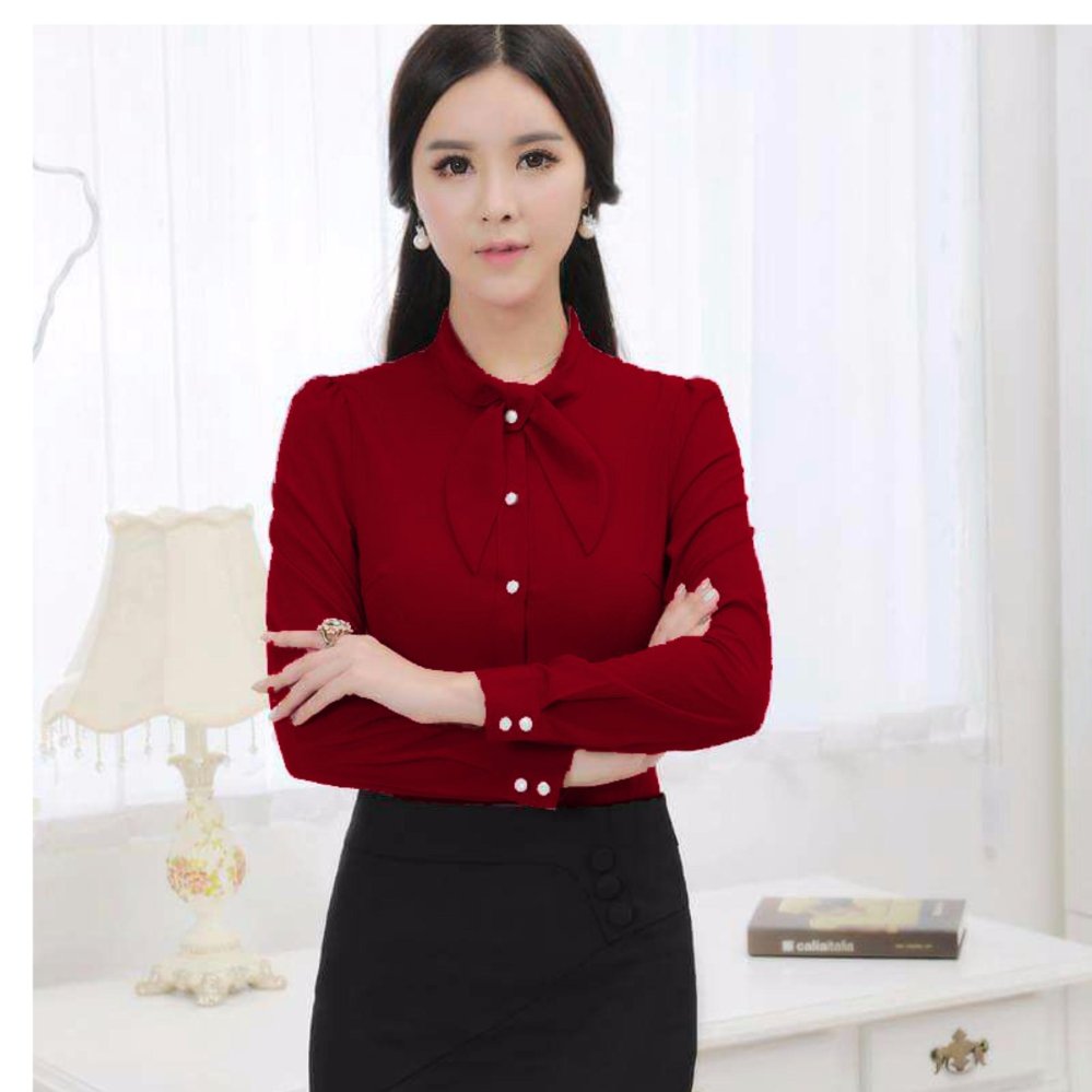 Jfashion Kemeja Tangan Panjang Gaya Korea Variasi Syal - Kezia Jfashion Kemeja Tangan Panjang Gaya Korea Variasi Syal - Kezia