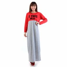 Jfashion Long Dress Gamis maxi Kombinasi warna plus printing - True Love