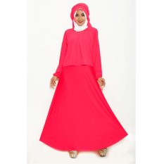 Jfashion Long Dress Gamis Maxi tangan Panjang Kombi Sifon plus Kalung - Gamis Necklace