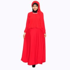 Jfashion Long Dress Gamis Maxi tangan Panjang Kombi Sifon plus Kalung - Gamis Necklace