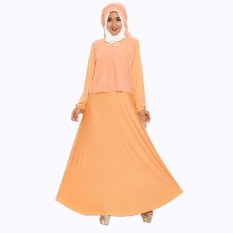 Jfashion Long Dress Gamis Maxi tangan Panjang Kombi Sifon plus Kalung - Gamis Necklace