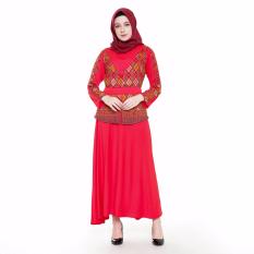 Jfashion Premium Gamis Kombinasi tangan Panjang - Fenni Merah