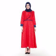 Jfashion Premium Gamis Kombinasi tangan Panjang - Natalia Merah