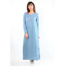 Jfashion Long Dress Gamis Maxi Tangan Panjang corak salur - Maxi salur