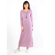 Jfashion Long Dress Gamis Maxi Tangan Panjang corak salur - Maxi salur