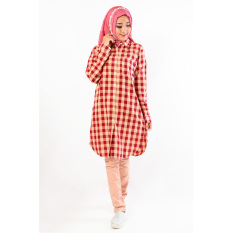 Jfashion Tunik Kemeja Corak Kotak Tangan Panjang Kancing full - Laila