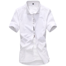 JH&MB Kemeja Pria Warna Polos Lengan Pendek Membentuk Tubuh Versi Korea (008 putih)