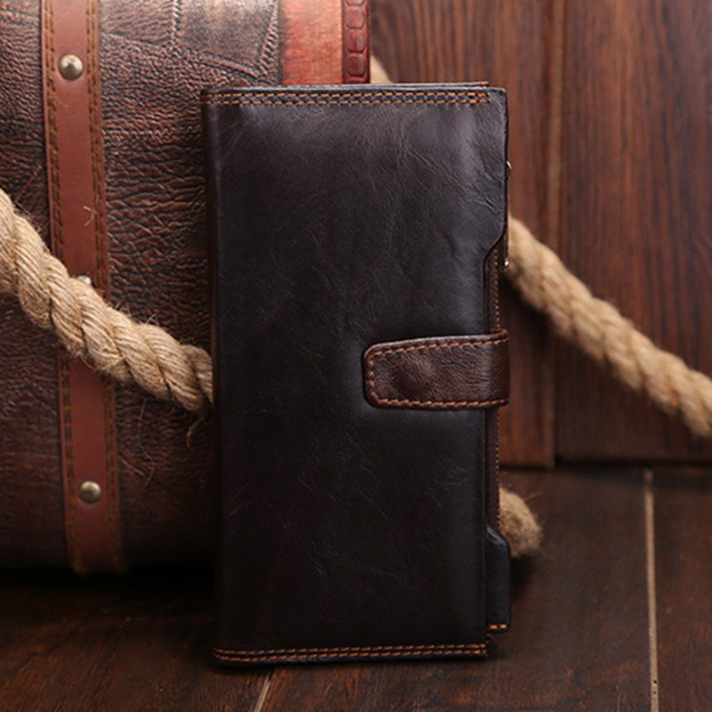 Lapisan Pertama Kulit Sapi Kulit Minyak Lilin Pria dan Wanita Dompet Minimalis Casual Banyak Tempat Kartu Bisnis Modis Kulit Lembut Dompet Kulit Pasang