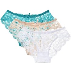 Jiayiqi 3 Pcs Wanita Seksi Transparan Lace Panties Breathable Cotton Underwear Lingerie-Intl