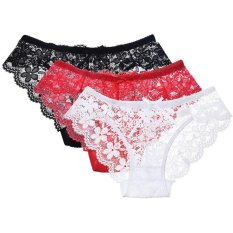 Jiayiqi 3 Pcs Wanita Seksi Transparan Lace Panties Breathable Cotton Underwear Lingerie-Intl