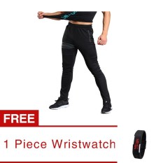 Jiayiqi Hitam Pria Sport Celana Panjang Celana Fitness Workout Joggers Gym Sweatpants (beli1 Gratis1 Freebie) -Intl