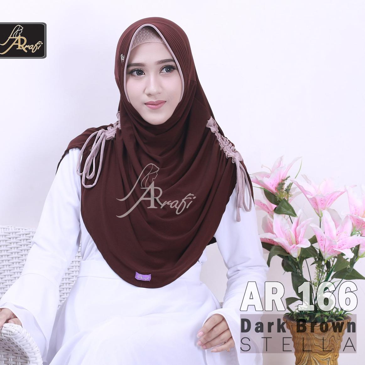 jilbab instan Rumana Serut kombi Arrafi (warna Dark Brown) - AR166 - hijab kerudung syari khimar permata fashion muslim gamis bergo rumana serut