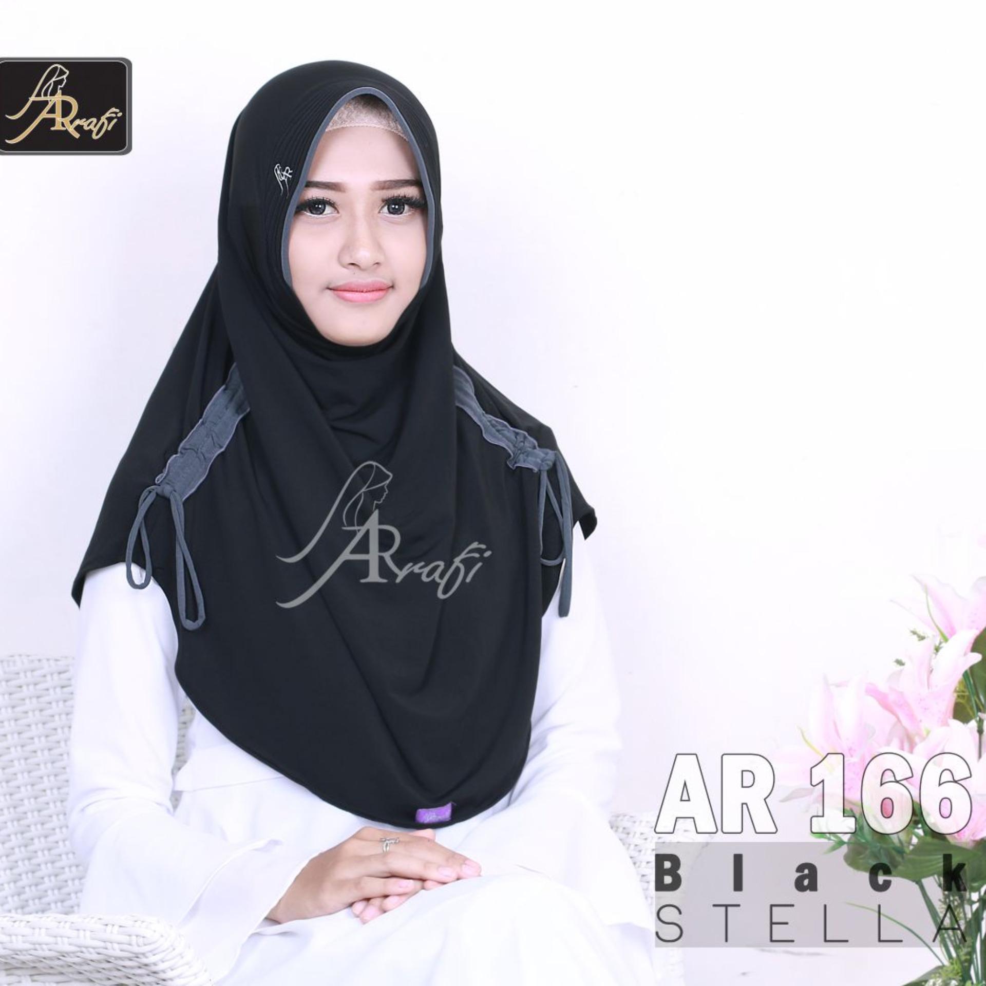 jilbab instan Rumana Serut kombi Arrafi (warna Hitam) - AR166 - hijab kerudung syari khimar permata fashion muslim gamis bergo rumana serut