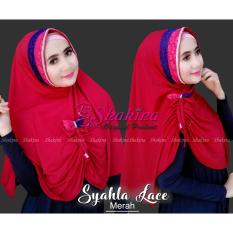 jilbab instan Syahla Lace (warna Merah) - hijab kerudung pashmina pasmina shakina best seller gamis pashtan original