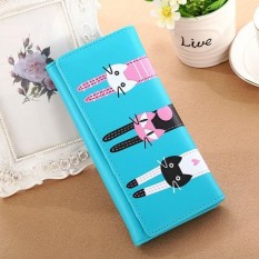 JMKJ LA VIE Cat Kartun Dompet Pemegang Kartu Dompet Koin Kulit Pu (Biru)-
