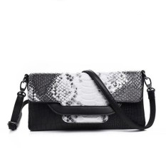 JMKJ Lady Designer Cross Body Bag Fashion Gaya Barat CrocodilePatternHandbag & Wristlet (Hitam dan Putih)-Intl