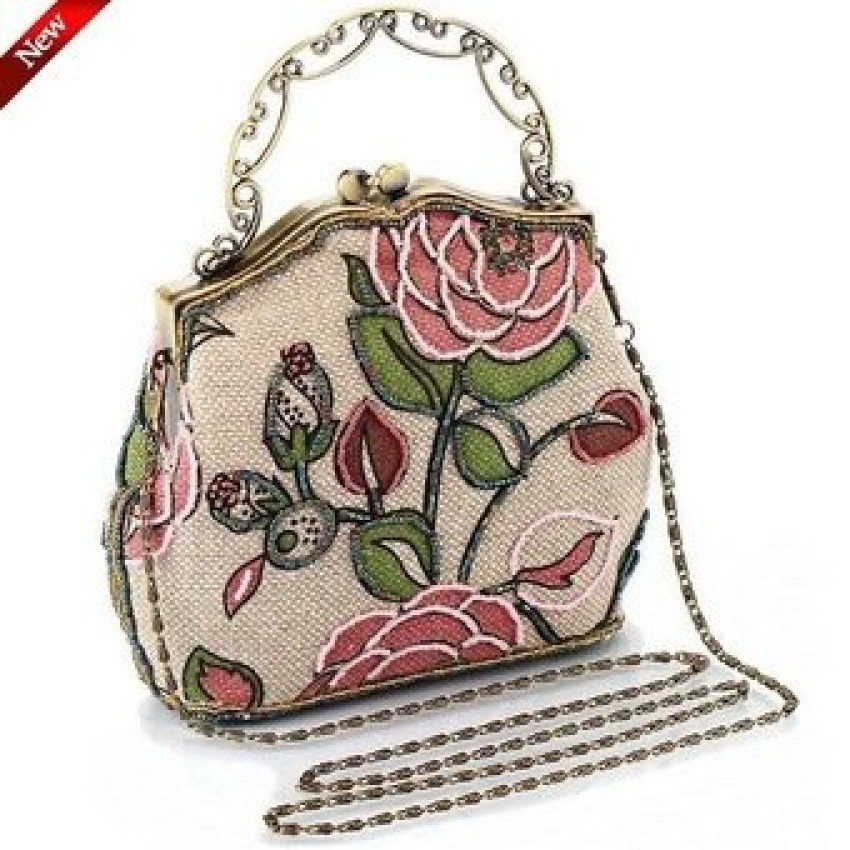 JMKJ Retro lady mini handbag embroidery women Shoulder Messenger Bagssmall clutches evening bag for girls,Bronze hand party bag - intl