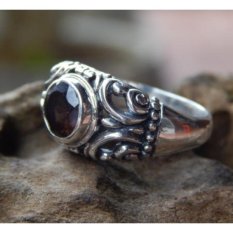 Jnanacrafts Cincin Perak Motif Ukiran Bali Batu Smokey Quartz - Hitam