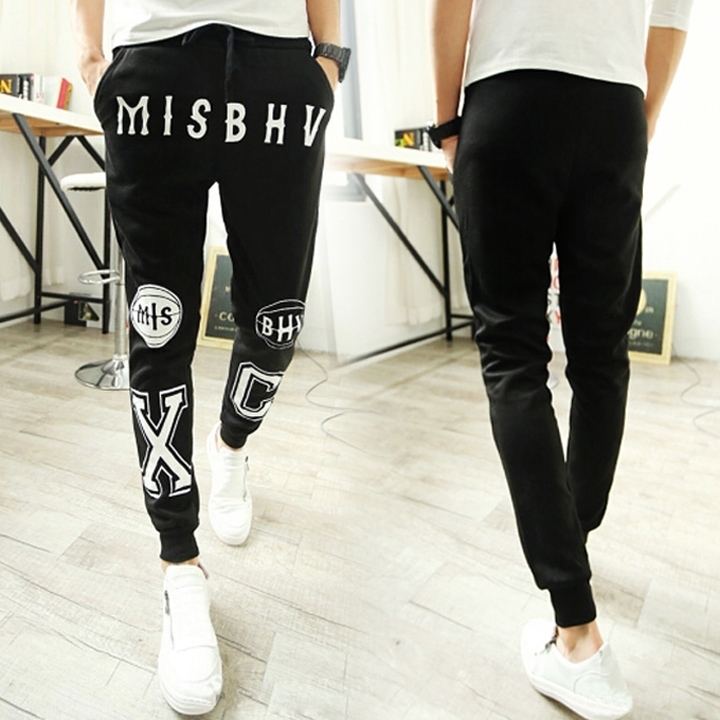 Jo. In Pria Dicetak Harem Sweat Pants Celana Jogging Menari Celana Panjang Celana (Hitam)