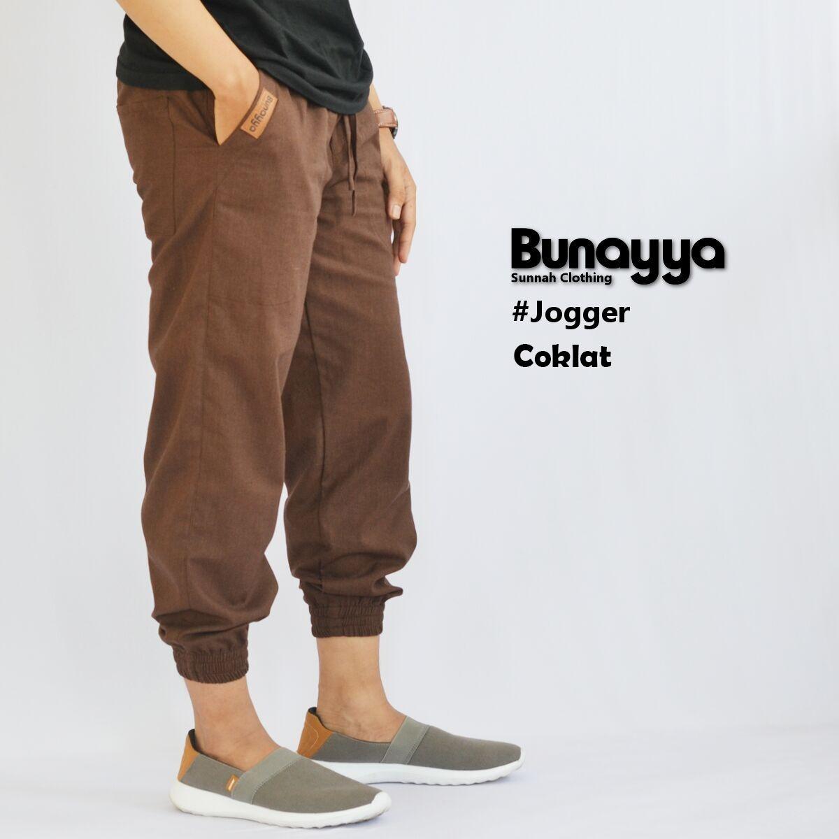 Celana Joger Panjang Pria Joger Original Bunayya Bahan LINEN Warna Coklat,Dongker Dan Hitam