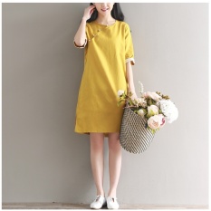 JOJO 2017 Spring Gaya Baru Seni Fan Longgar dan Berukuran Plus Linen Womenschinese-Gaya Xie Jin Retro Bottoming Dress-Intl