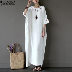 JOJO L-5Xl Wanita Terlalu Besar Round Leher Kasual Longgar Maxi Longdress Summer Ladies Batwing Setengah Lengan Kaftan Gamis Vestido (Offwhite) -Intl
