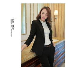 JOJO Linen Kecil Suit Female Gaya Baru Karir Dress Womens Yang Grainbuckle Efek Pelangsingan Panjang Fit Ramping Baju Lengan Jaket Workclothes (Hitam) -Intl