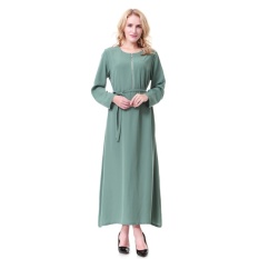 JOJO Malaysian Baju Kurung Muslim Women Long Sleeve Robes Dubai Saudiwomens Dress Ladys Dress Arab Middle East Ladies Long Skirt -Green