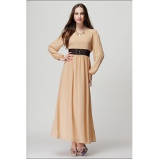 JOJO Baru Fashion Style Lady Muslim Wanita Colorful Muslem Gaun Islamstyle Wanita Muslim Aprikot-Intl