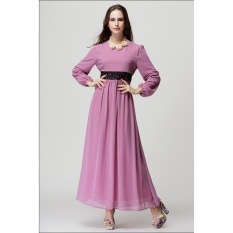 JOJO Baru Fashion Style Lady Muslim Wanita Colorful Muslem Gaun Islamstyle Wanita Muslim Ungu-Intl