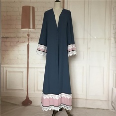 JOJO Pro Elegant Dewasa Emboridery Lace Cotton Liene Robesstylish Low-Profile Musulmane Abaya-turki Muslim Cardigan (biru) -Intl