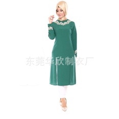 JOJO Turkey Muslim Gown Womens Shirt Dress Dress Down The Middleeast(Green)