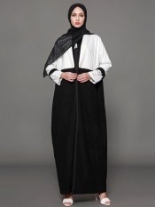 JollyChic Wanita Abaya Coat Warna Blok Sederhana Desain Hitam & PUTIH-Intl