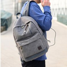 JOOX Mens Fashion Busana Tas Punggung Kanvas Olahraga Mahasiswa Travelbag (Abu-abu)-Intl
