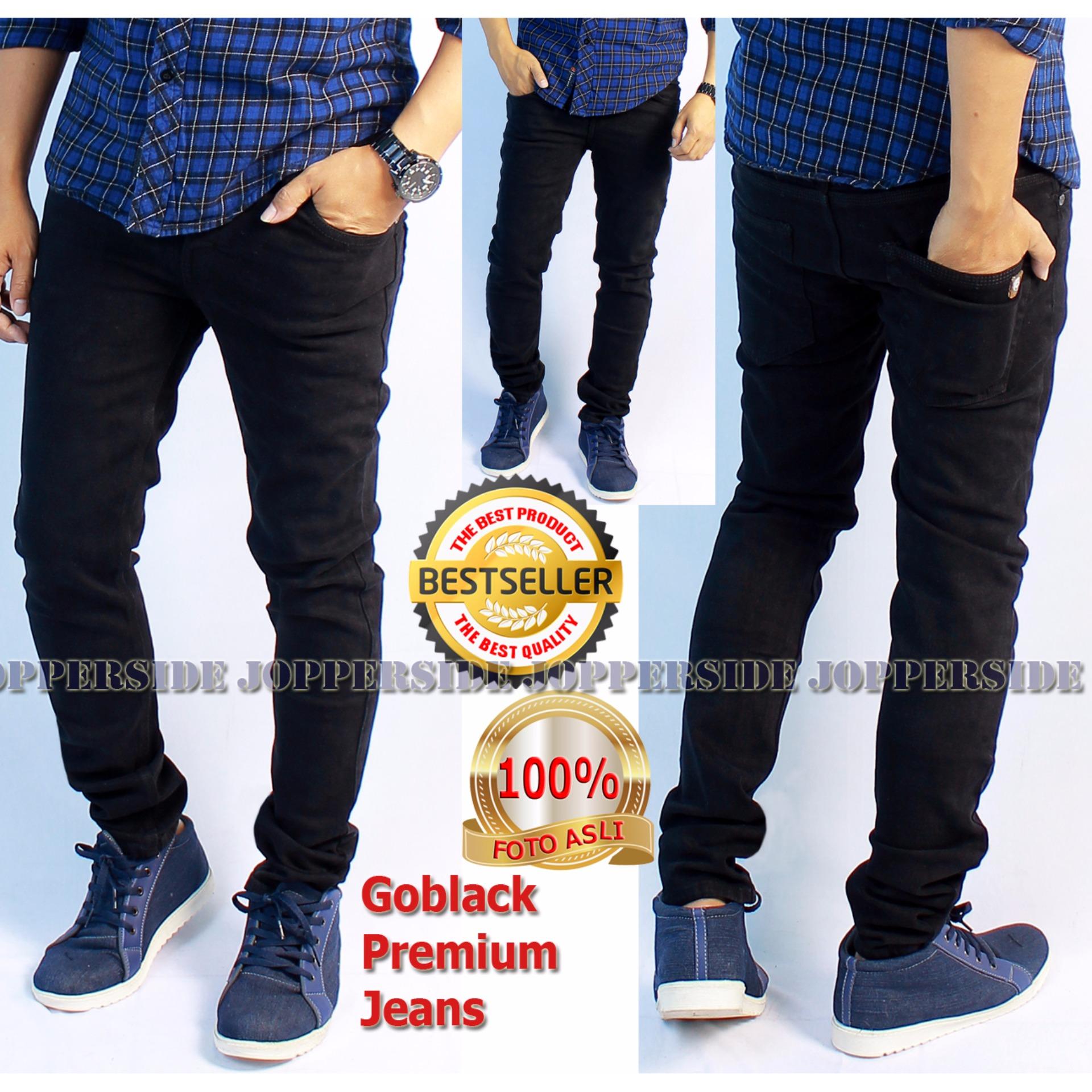 JOPPERSIDE GOBLACK CELANA JEANS PREMIUM PRIA BLACK HITAM POLOS