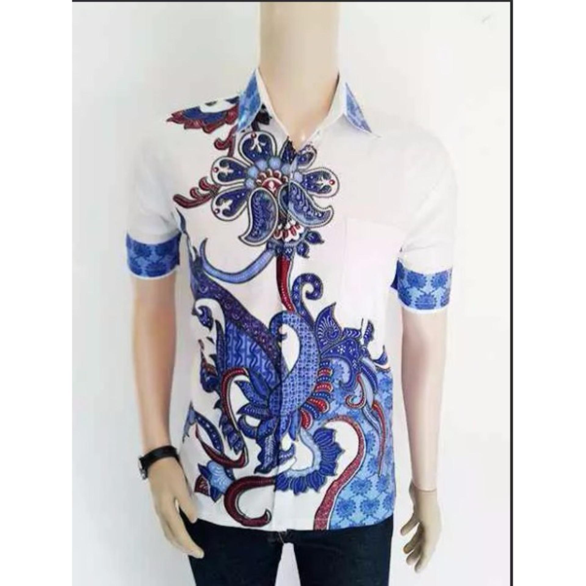 Jual Baju Batik Pria Baju Batik Modern Kemeja Batik Pekalongan Hem Batik Kemeja Motif Kembang Biru